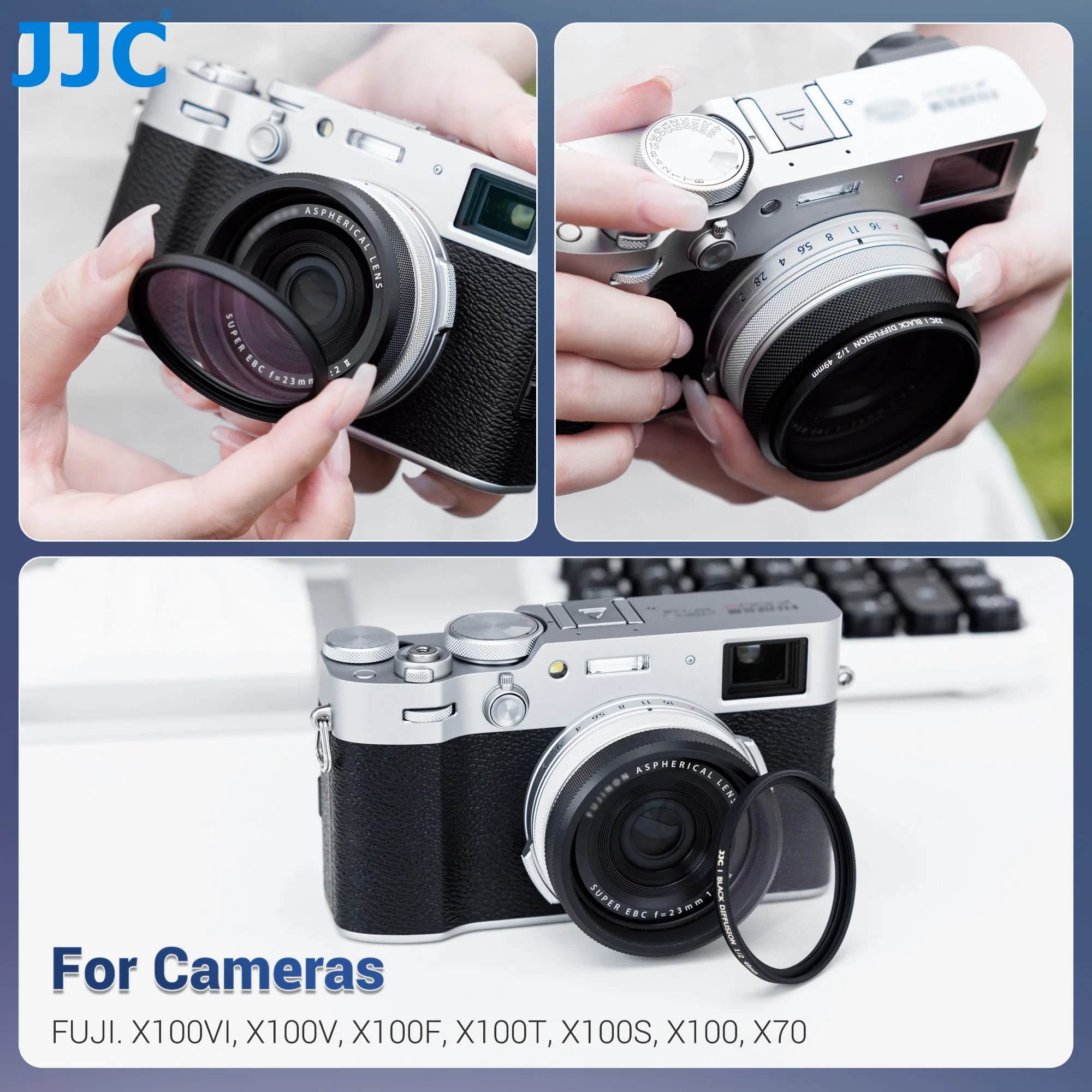 JJC Lens Filter Adapter Ring for Fujifilm X100VI X100V X100F X100T X100S X100 X70 fit 49mm Filter Replace Fujifilm AR-X100