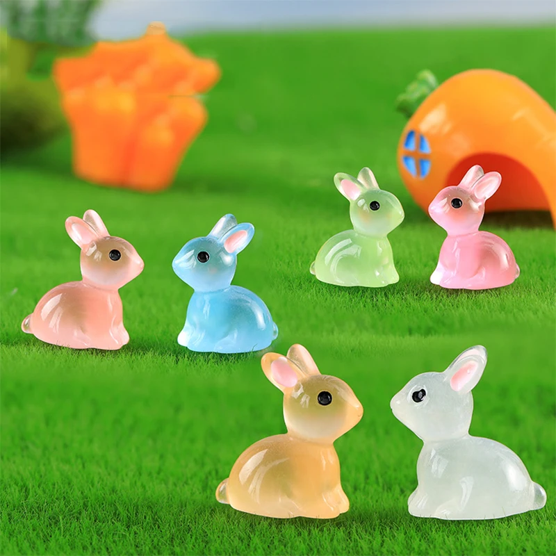 Cute Luminous Bunnies Microlandscape Mini Rabbit Ornaments Fairy Gardening Miniature Figurines Resin Crafts Home Decoration