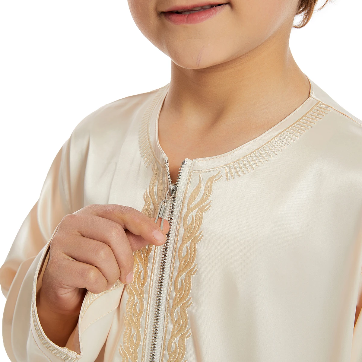 Front Zipper Fashion Embroidery Muslim Boys Thobe Abaya For kids Islamic Dress Saudi Arabia Dubai Turkey Malay Abayas TH880