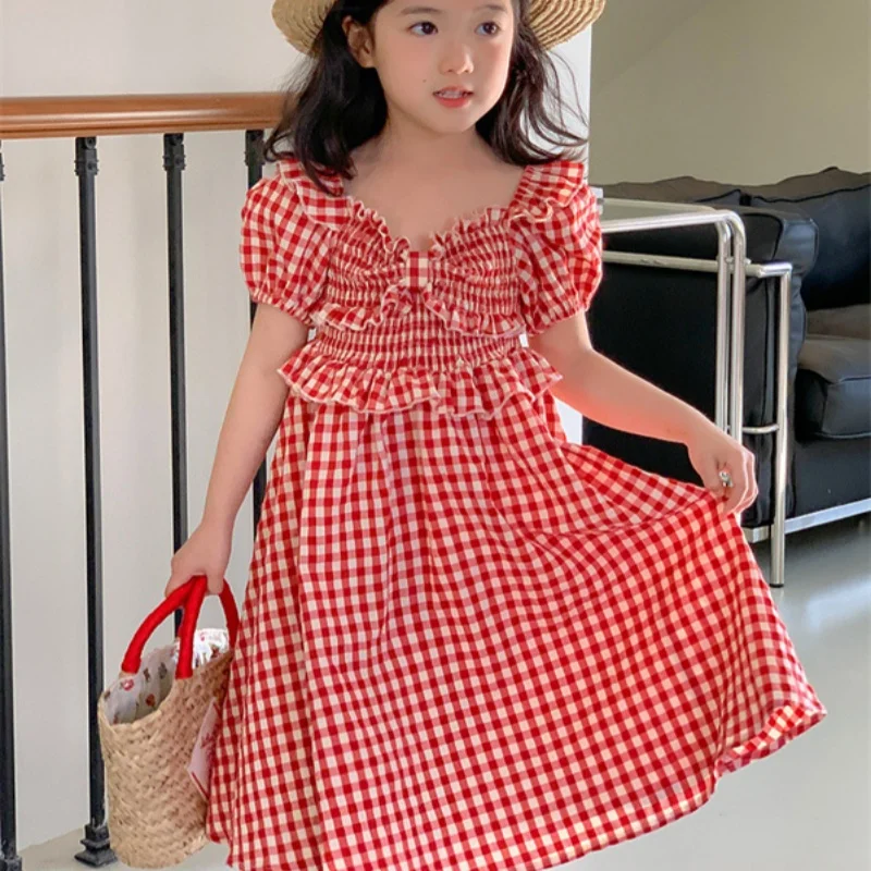 

Spring Summer High Quality Flower Girl Dress Children Clothing Girl Dress Kids Party Birthday Evening Gown Cotton 2025 Plaid