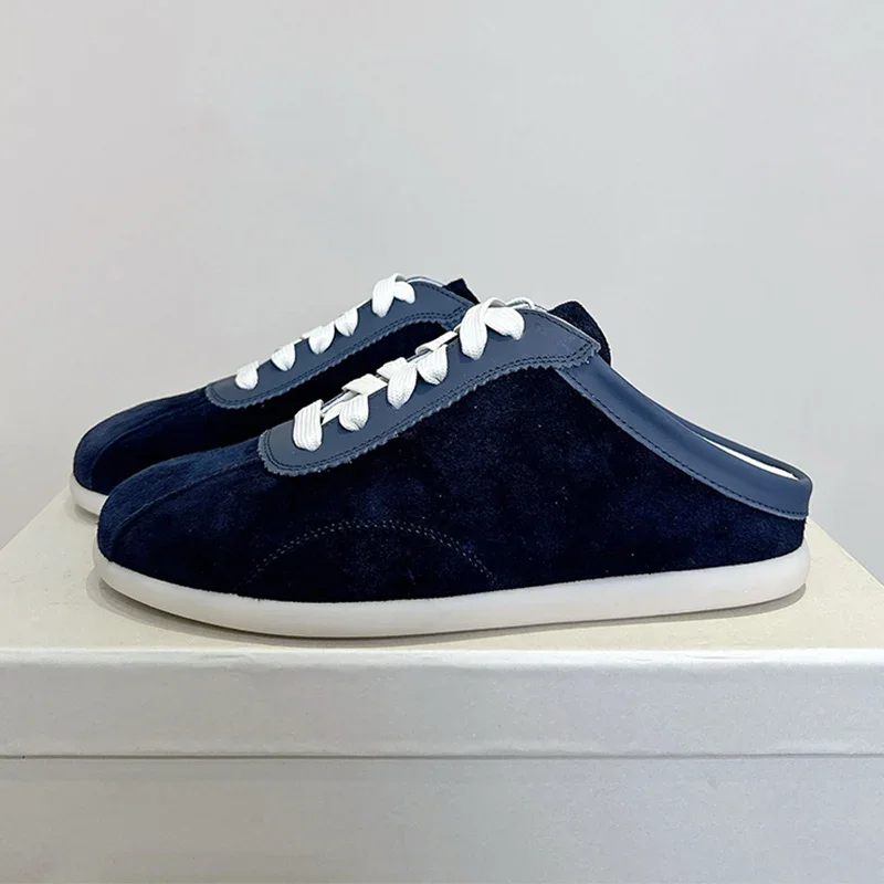 Scarpe casual stringate retrò in pelle scamosciata di mucca Punta chiusa Fondo piatto spesso Ciabatte pigre Scarpe da passeggio per le vacanze primavera autunno unisex 2025