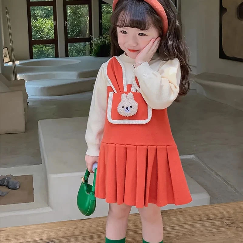 1-9Years Toddler Baby Velvet Warm Dresses for Girls Cute Rabbit Princess Dress Children Fall Outfits Clothing 2 3 4 5 6 7