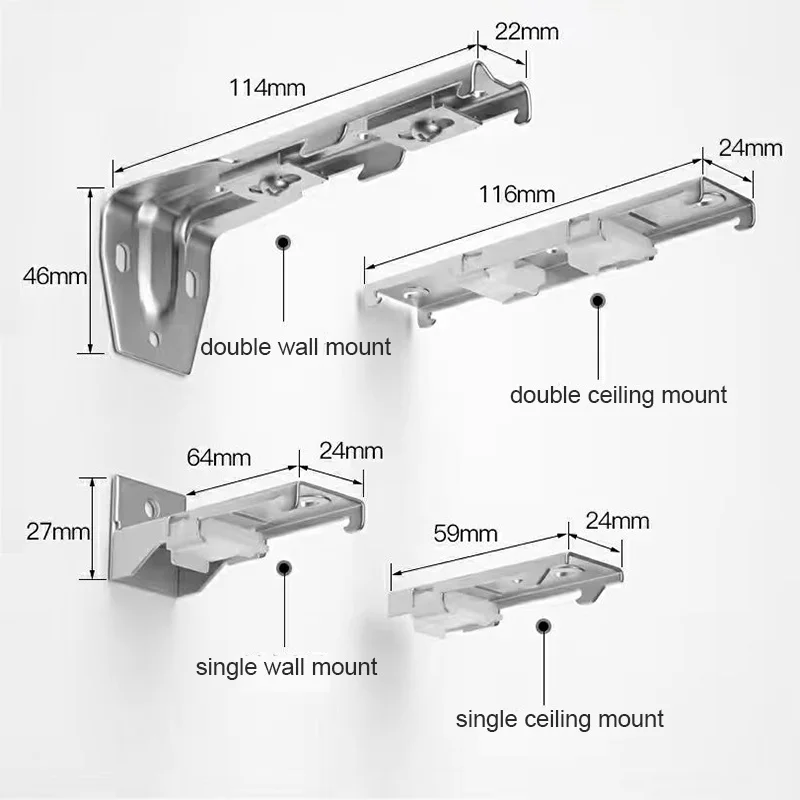 Imagem -04 - Mudo Polia Cortina Trilha Super Grosso Curvo Reta Trilho Único Pólo Duplo Teto Side Mount Rod Acessórios Personalizar Tamanho