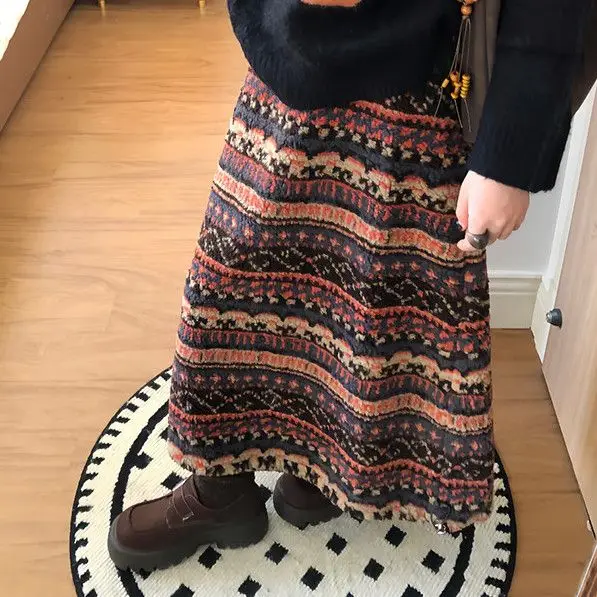 

Fleece Plush Skirt To Wear with Autumn and Winter Wool Lamb Literary Commute Retro