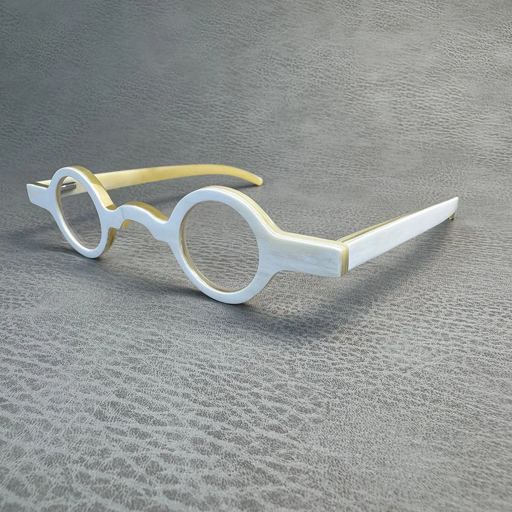 Eyeglass Frames Round Vintage Classic Optical Lenses Eyewear Handmade White Horn Reading Prescription Reading Eyeglass Frames