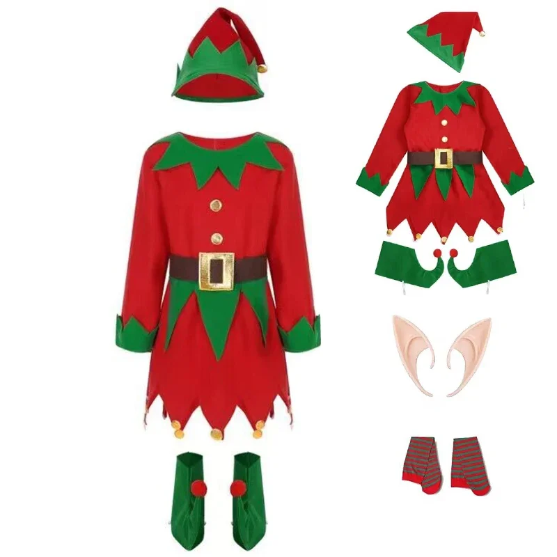 Costume de cosplay de père Noël elfe de Noël pour garçons et filles, fête de carnaval d'Halloween, tenue de danse pour adultes et enfants, nouvel an, trempé pour la famille