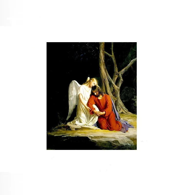 An angel comforting Jesus before his arrest in the Garden of Gethsemane, Print Art Canvas Poster