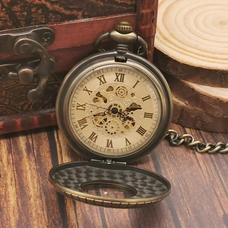 Vintage Steampunk Antique Retro Pocket Watch Mechanical Hand-winding Casual Fashion Arabic Mens Numerals Dial Pocket&Fob Watches