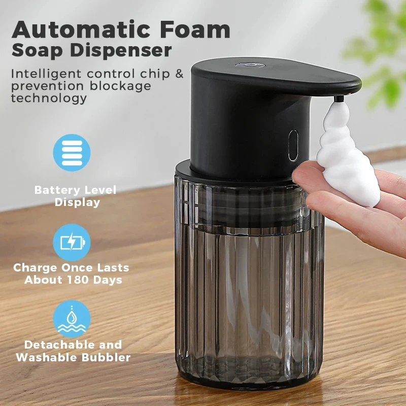 automatic-foam-soap-dispenser-touchless-rechargeable-electric-3-levels-adjustable-hand-sanitizer-dispenser