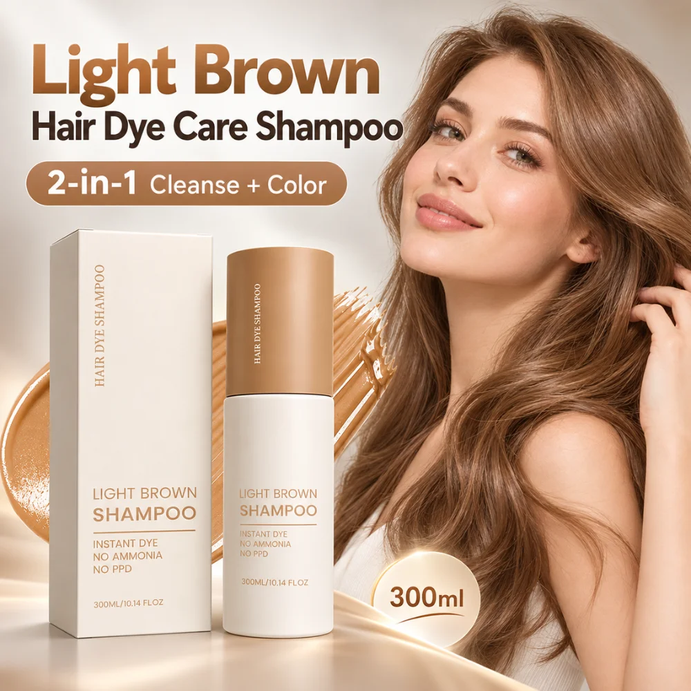 Light Brown Hair Dye Shampoo 300ml Gentle Gray Coverage Color Care with Ginseng Ganoderma and Amino Acid Cleansing for Daily Use