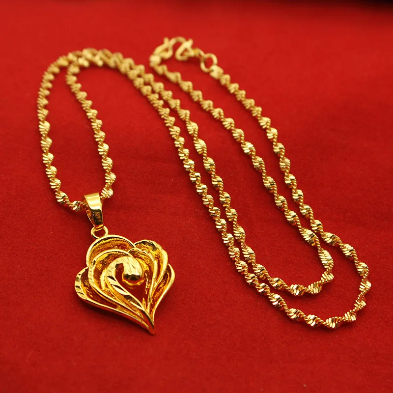 Color 18k Gold Necklace Short Chain Lovely Collarbone for Women Party Fine Jewelry Gift Real 24k 999 Yellow Gold Plated Pendant