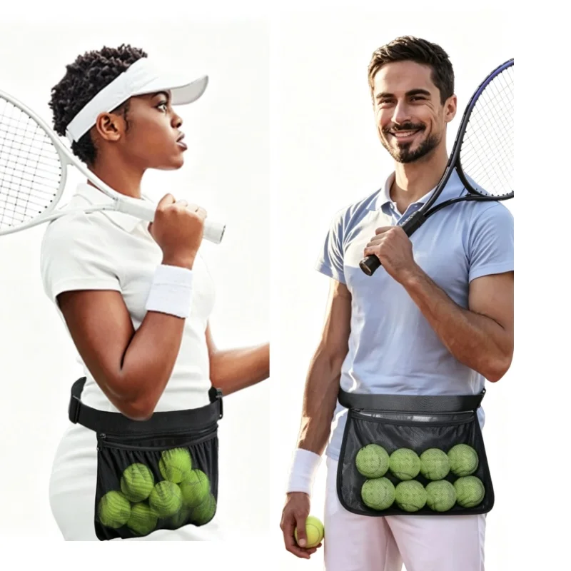 Tennis Balls Waist Pack Holder Bags Large Capacity Adjustable Belt Training Mesh Pouch Pingpong Pickleball Golf Sport Pocket Bag