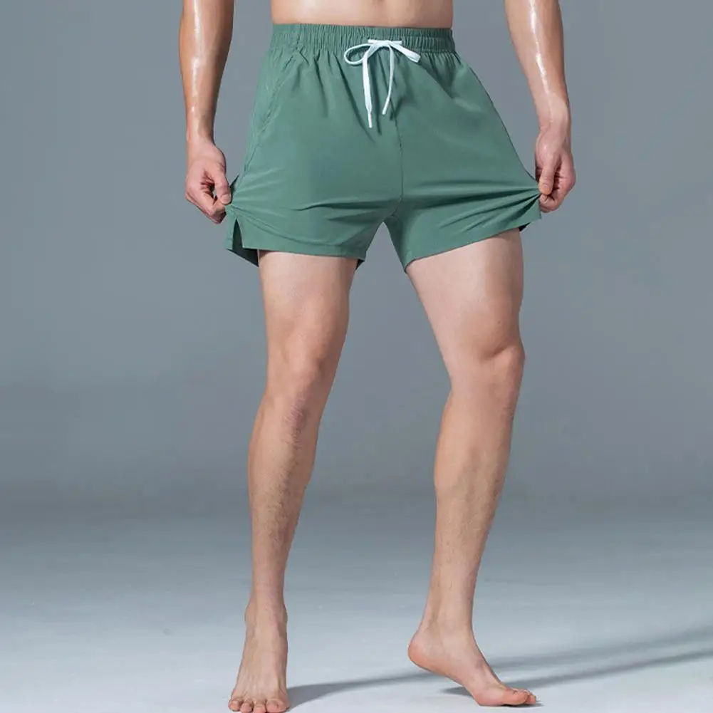 Cintura de cordão elástico masculina com bolsos de zíper, shorts masculinos confortáveis, verão