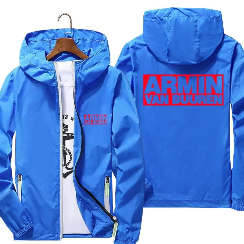 Casual Men Windbreaker Thin Reflective Sunscreen ARMIN VAN BUUREN BLAH Zipper Hooded Coat Fashion Pilot Cycling Jacket