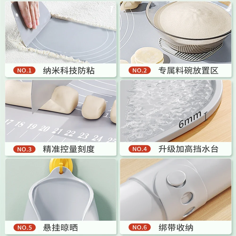 Non-Stick Silicone Baking Mat, Rolling Kneading Pad, Pastry Tools, Crepes, Pizza Dough, Thick, 6mm, Kitchen, New