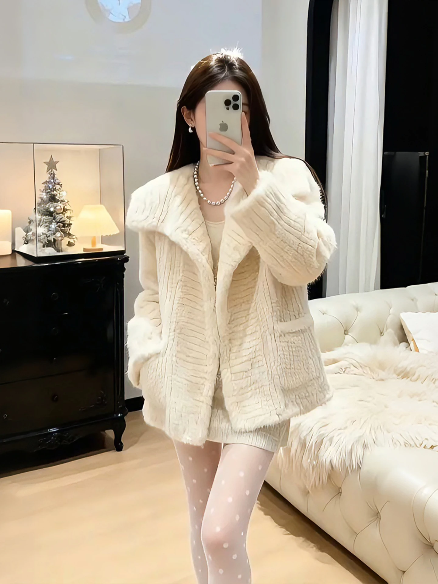 

Korean Sle Fluffy Open Cardigan Women's Winter plus Size Loose Knitted Soft Faionable Cute Collar Sweater Casual Wear
