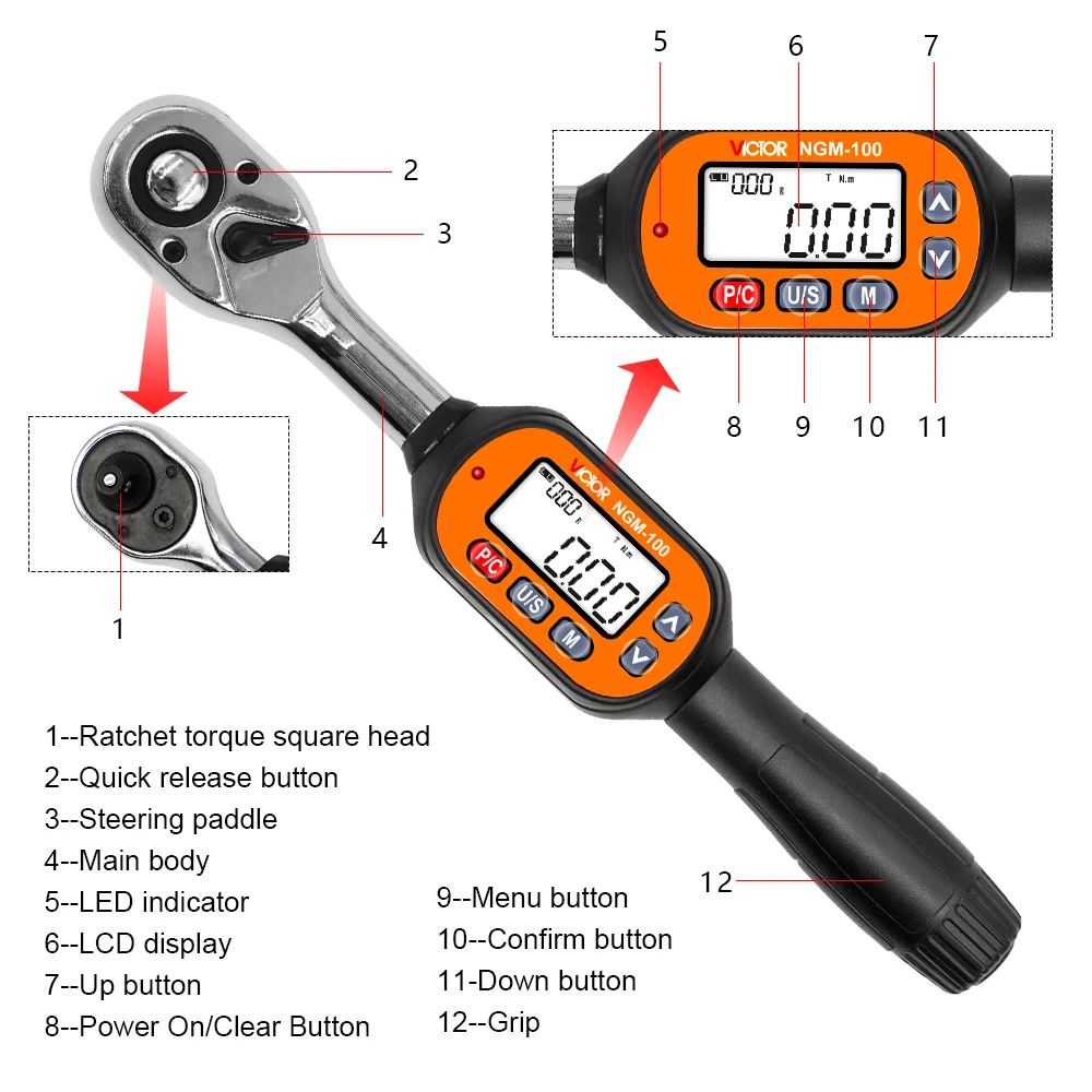 Victor mini chave de torque digital 1/4 ''3/8'' 1/2 '' profissional bicicleta reparação de carro chave de torque ajustável ferramentas manuais