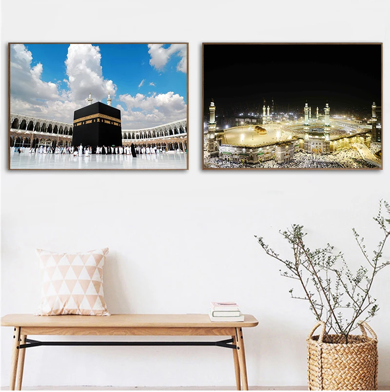 HD Print Mecca Islamic Sacred Landscape Oil Painting Religious Architecture Muslim Mosque Wall Picture for Living Room Cuadros