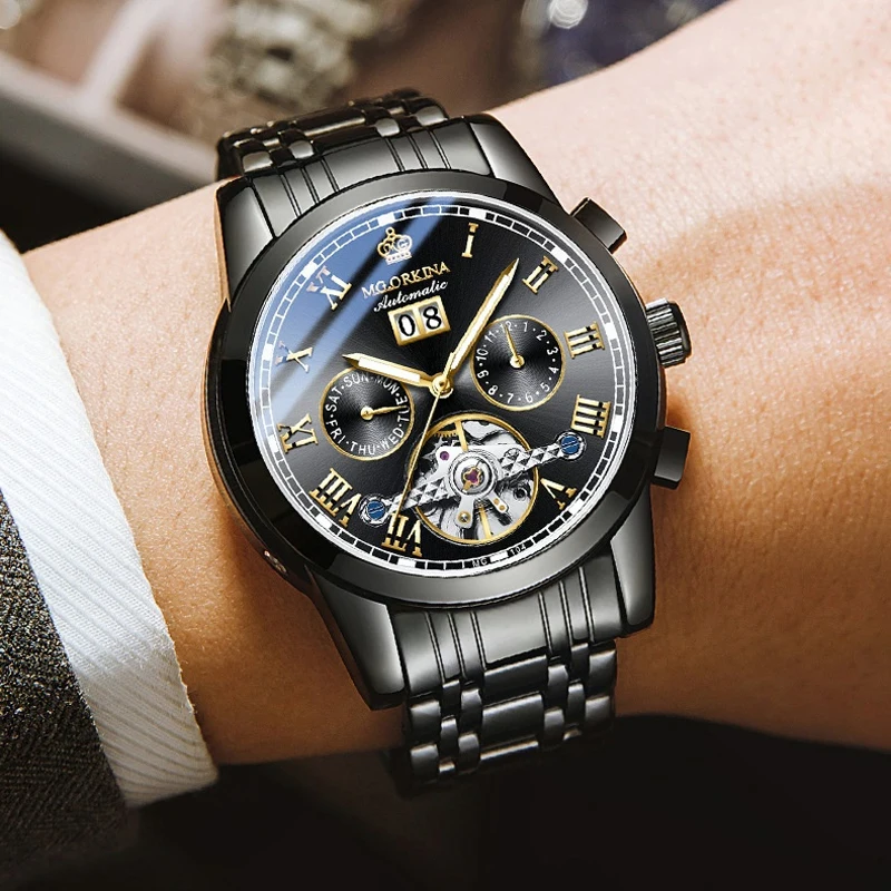 2025 New Mens Watches Automatic Mechanical Watch Tourbillon Sport Clock Leather Casual Business Retro Wristwatch Relojes Hombre