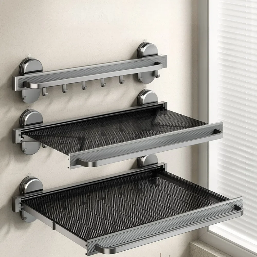 Bathroom Suction Cup Telescopic Bath Towel Rack Towel  Toilet  No Punching