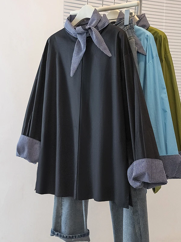 

Женская свободная блузка средней длины из полиэстера в корейском стиле, больших размеров, для повседневной носки, с эффектом стройности