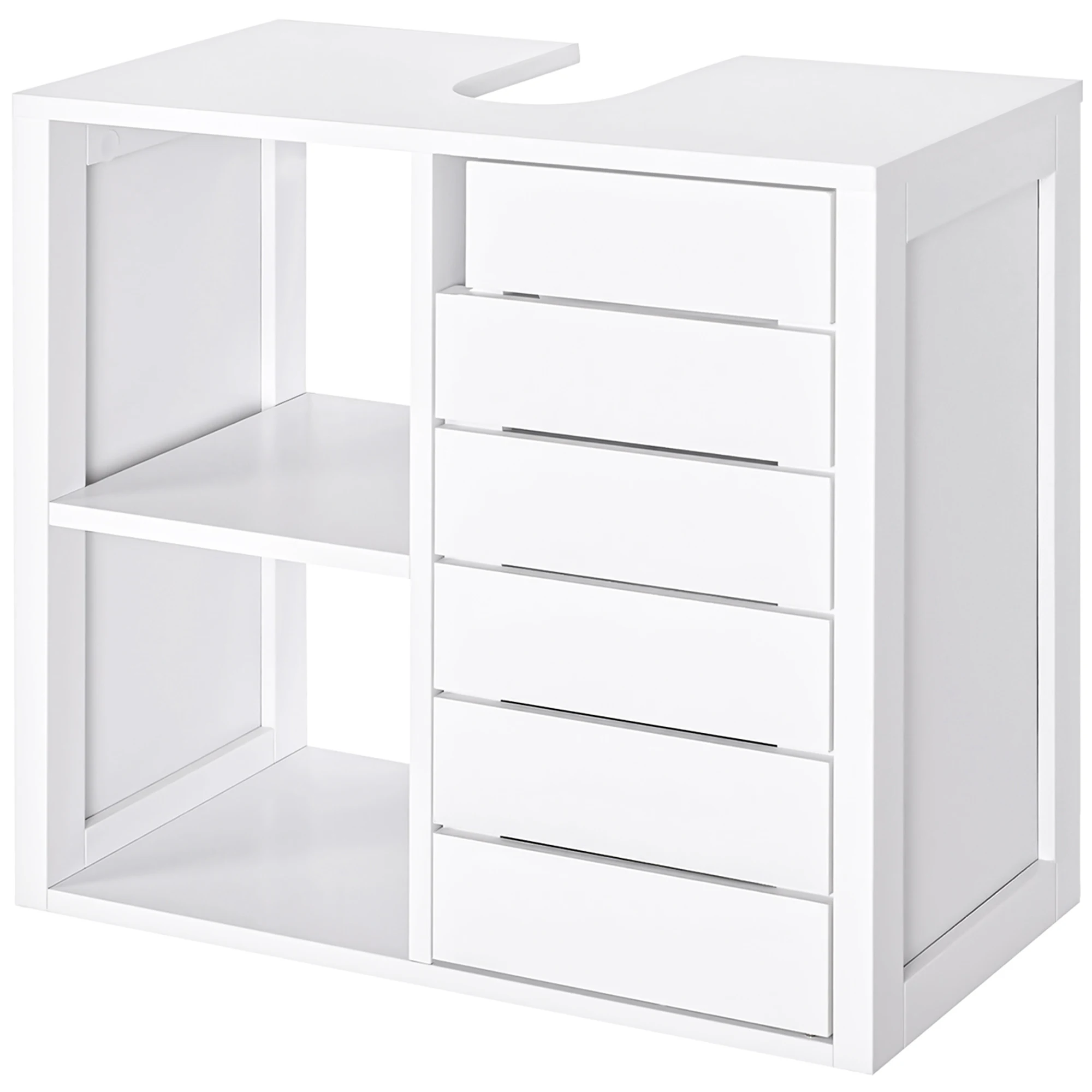 Kleankin Compact hangend badkamermeubel met 2 open planken en gesloten ruimte 60X30X54 cm Wit