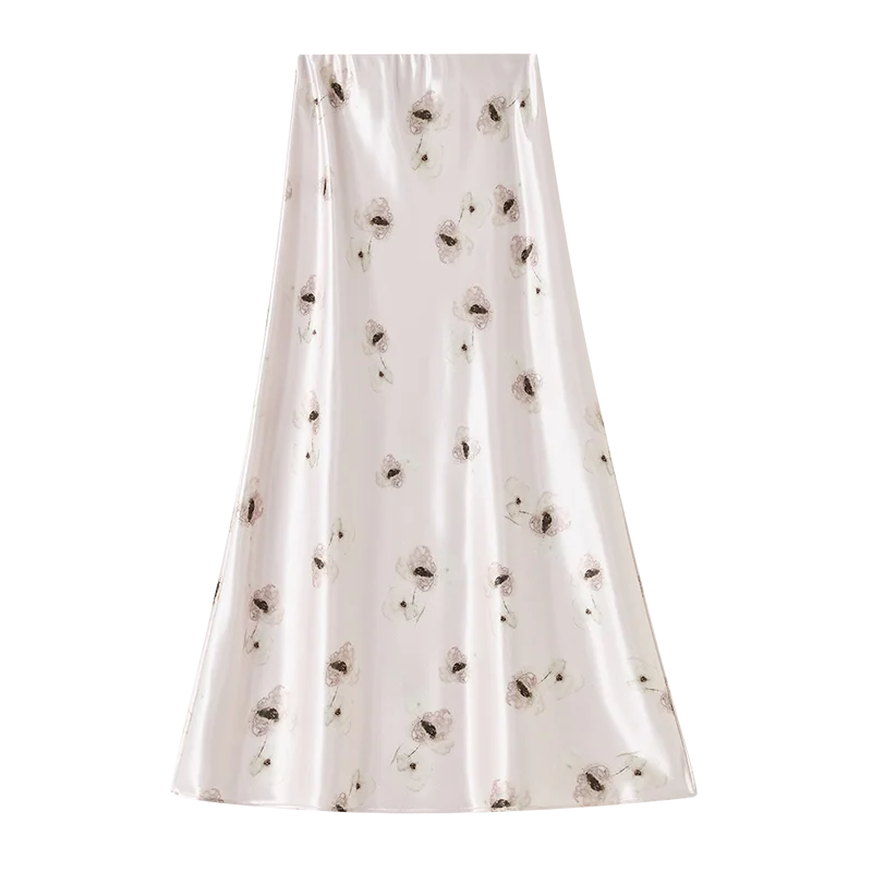 mulheres no verão, cintura alta e sensação caída, saia evasê que cobre os quadris e envolve os quadris, saia de comprimento médio