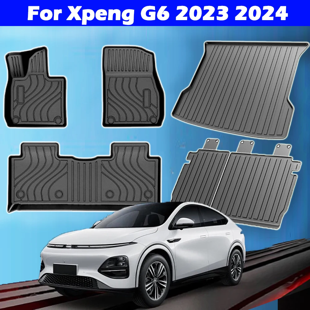 

For Xpeng G6 2023 2024 Car Floor Mats Cargo Liner Trunk Pad All Weather TPE 3D Foot Mat Waterproof Foot Pads Accessories