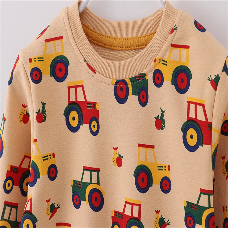 New Arrival 2-7T Long Sleeve Boys Baby Clothes Cars Printed Girls Sweatshirts Toddler Costume Sport Kids Autumn Hooded Shirts
