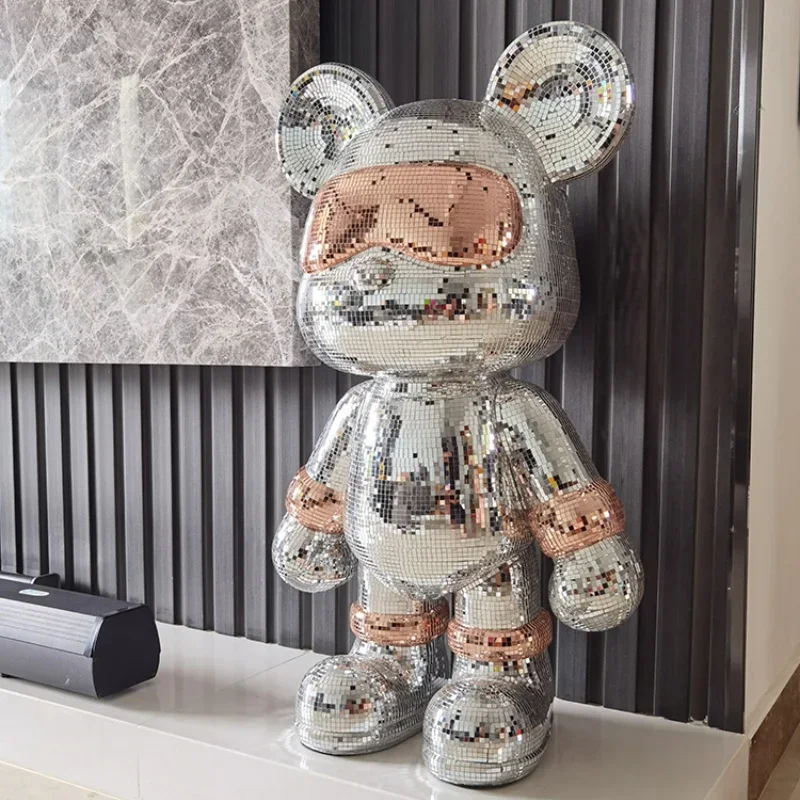 50cm Large Cool Bear Figurine Disco Mirror Violent Bear Statue Reflective Gaint Sculpture Luxury Living Room Decoration Decor