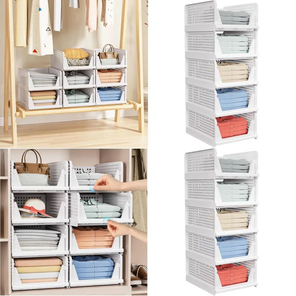 

Multi-Purpose Foldable Closet Storage Baskets - Stackable Waterproof Organizers for Wardrobes, Cupboards, and Hat Storage in Whi