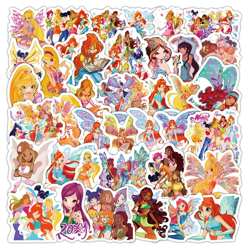 60 قطعة ملصقات كرتونية لنادي Winx ملصق رسوم متحركة مضحك للأمتعة والكمبيوتر المحمول والهاتف والجيتار ودراجة السيارة ولوح التزلج ألعاب أطفال #1