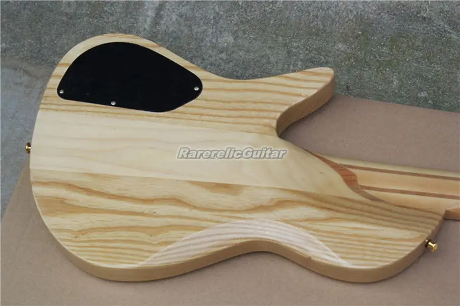 ​Fode 5 Strings Burl Natural Wood Spalted Maple Top Electric Bass Guitar Ash Body Maple Neck  Abalone Butterfly Gold Hardware