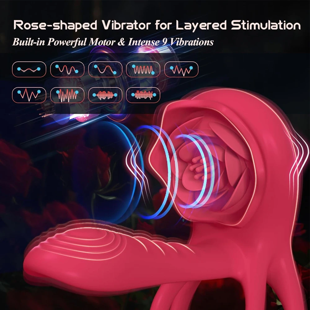 Rose Penis Ring Vibrator Female G-spot Clitoral Stimulation Male Ejaculation Delay Silicone CockRing Adult Sex Toy for Couples image 2