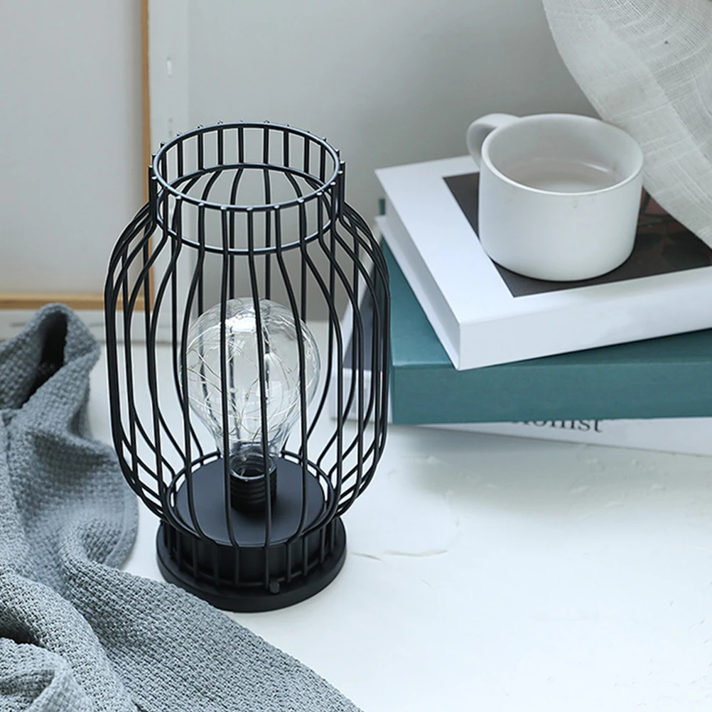 

Small Night Light Cage Style Operated Table Lamp For Bedroom Living Room Decor Vintage Desk Lamp