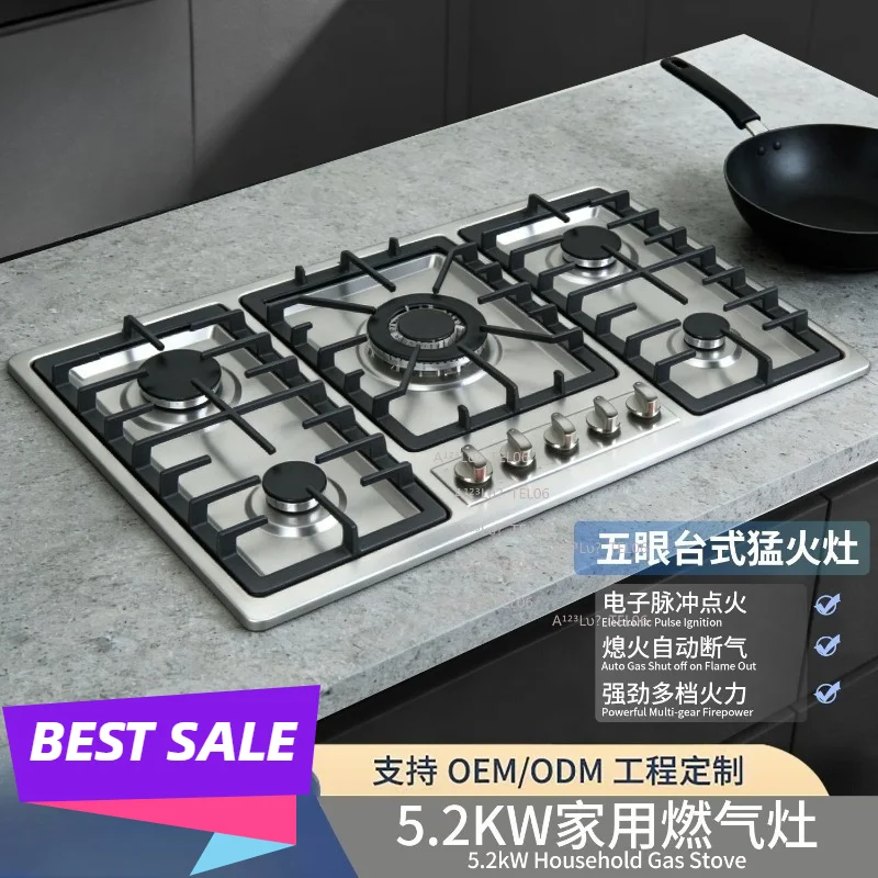 Gas Cooktop 5 Burner Stainless Steel Tempered Glass Built In Freestanding Kitchen Stove