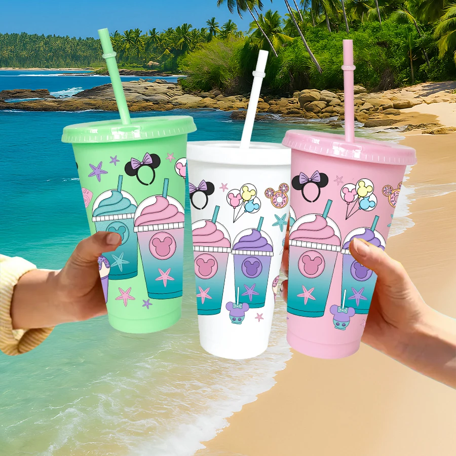 12 pièces/paquet Disney, avatar de Minnie, tasse d'eau en plastique multicolore de 26oz, ustensiles de boisson pour fête, cadeau d'anniversaire/retour à l'école