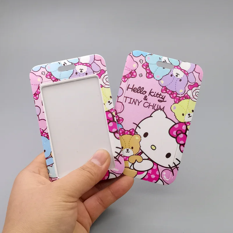 Hello Kitty Kulomi Melody Cartoons PVC Card Holder Sanrio Original Anime Lanyard ID Protective Case Hanging Neck Anti-lost Cover