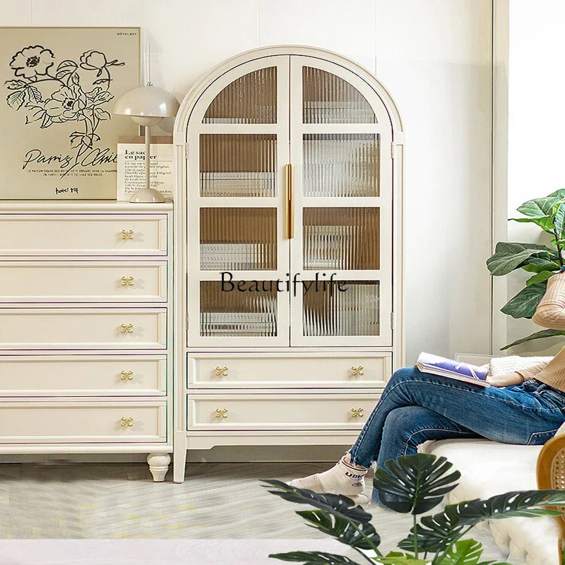

ld14 French bookcase arched with glass door wine cabinet storage living room study high cabinet