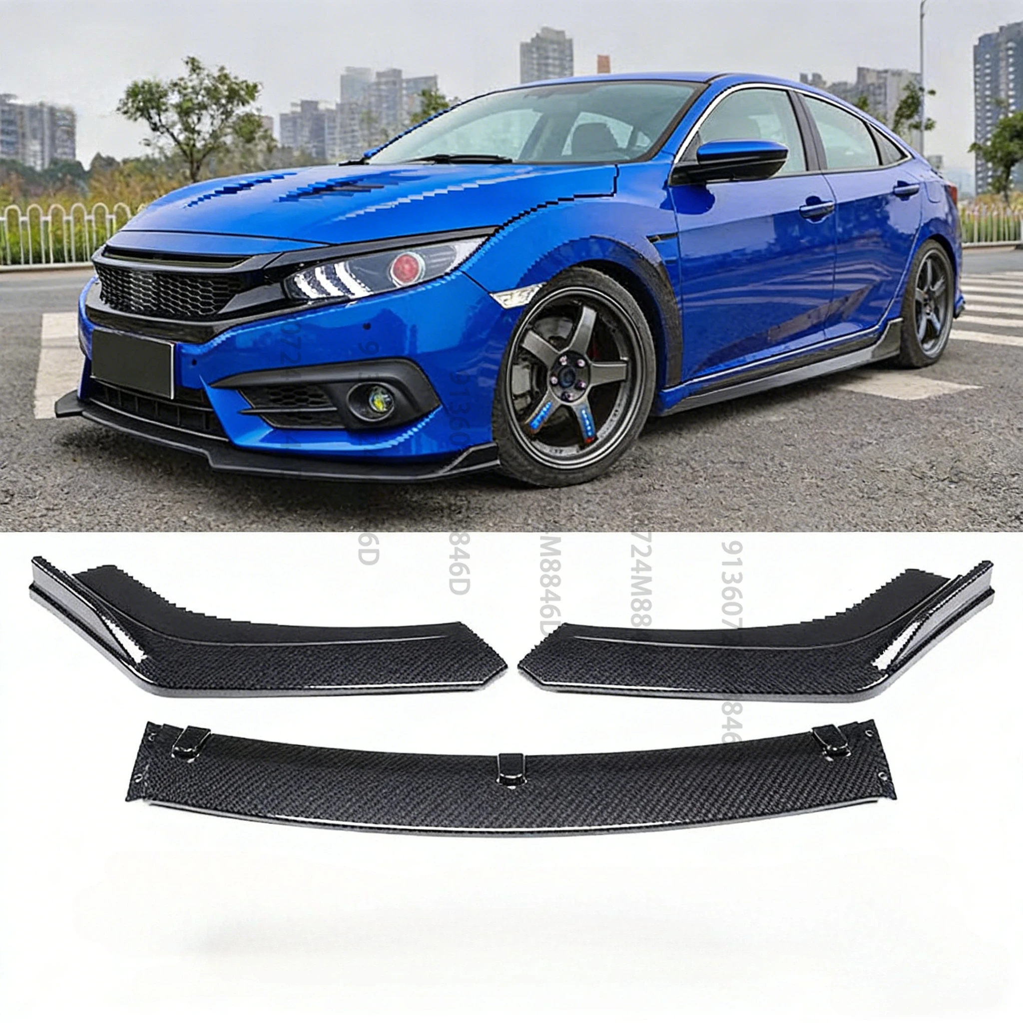 

Universal Car Body Kit 3PCS Front Bumper Lip Spoiler,PVC Carbon Fiber Style Chin Diffuser Guard Splitter for Auto