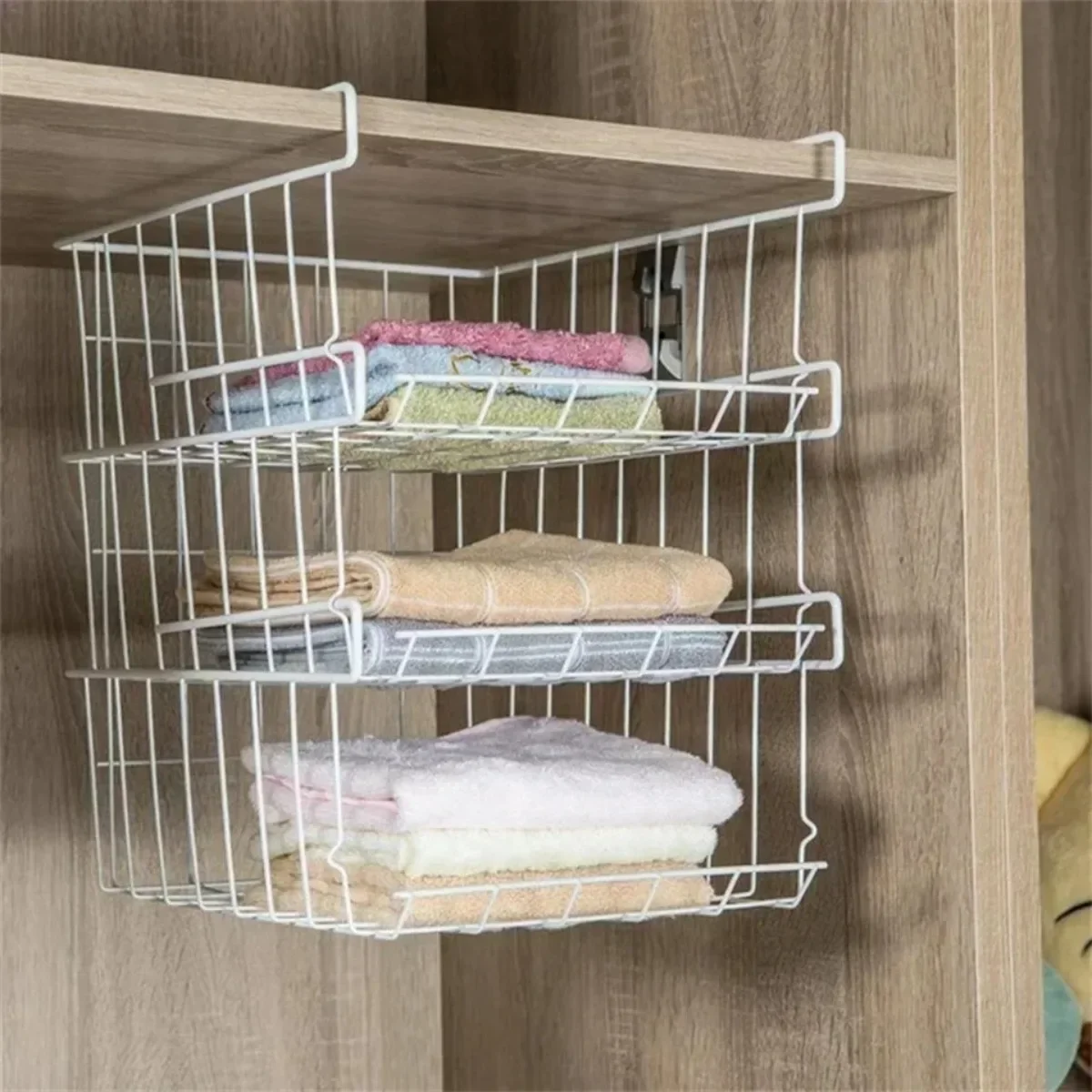 Hanging Hook Metal Net Basket Storage Hanger No-Punch Rack Hook Type Layered Storage Hanging Basket  Shelves Home Organizer