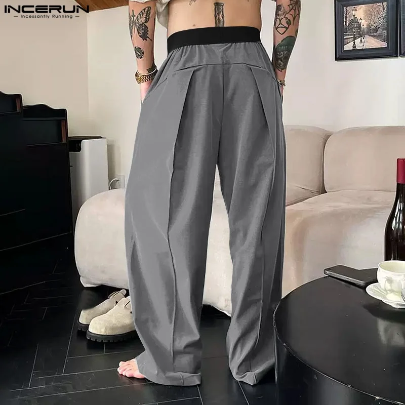 INCERUN Men Pants Patchwork Joggers Elastic Waist Loose Straight Trousers Men Streetwear 2025 Fashion Casual Male Long Pants - Image 3