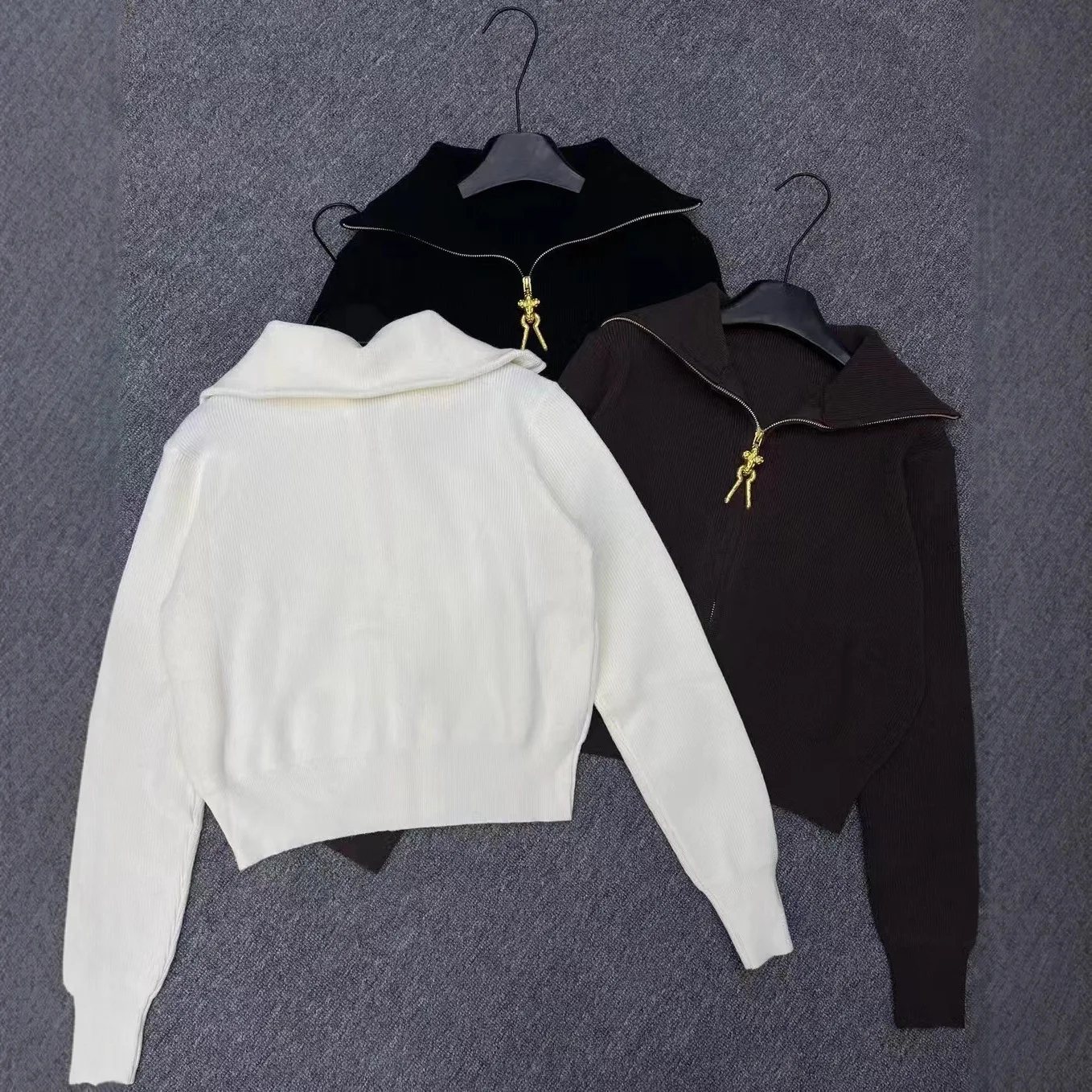 Autumn and Winter New Loose Collar Zipper Knitted Sweater Cardigan Women's Irregular Metal Buckle Versatile Sweater Jacket