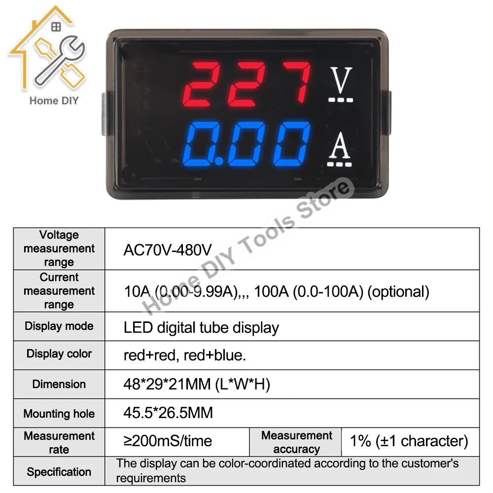 AC 70-480V 10A/100A Digital Voltmeter Ammeter 0.56\