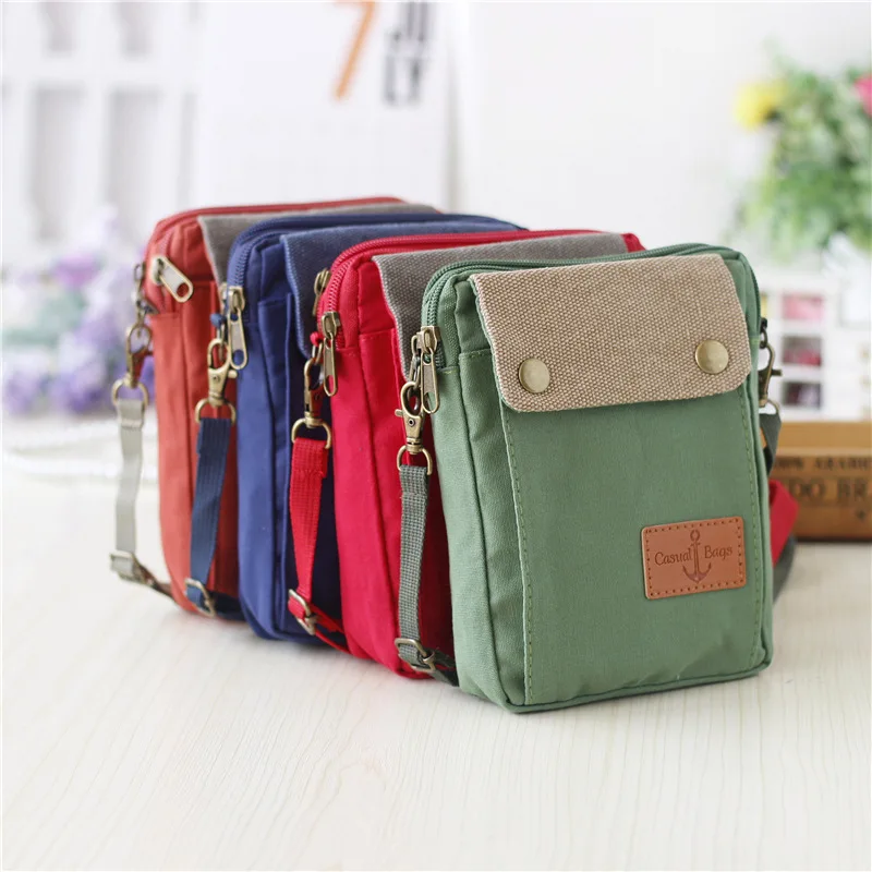 2024 Casual Canvas Mobile Phone Bags for Women Double Zipper Shoulder Bag Female Girls Trend Handbag Purse Mini Crossbody Bolsas