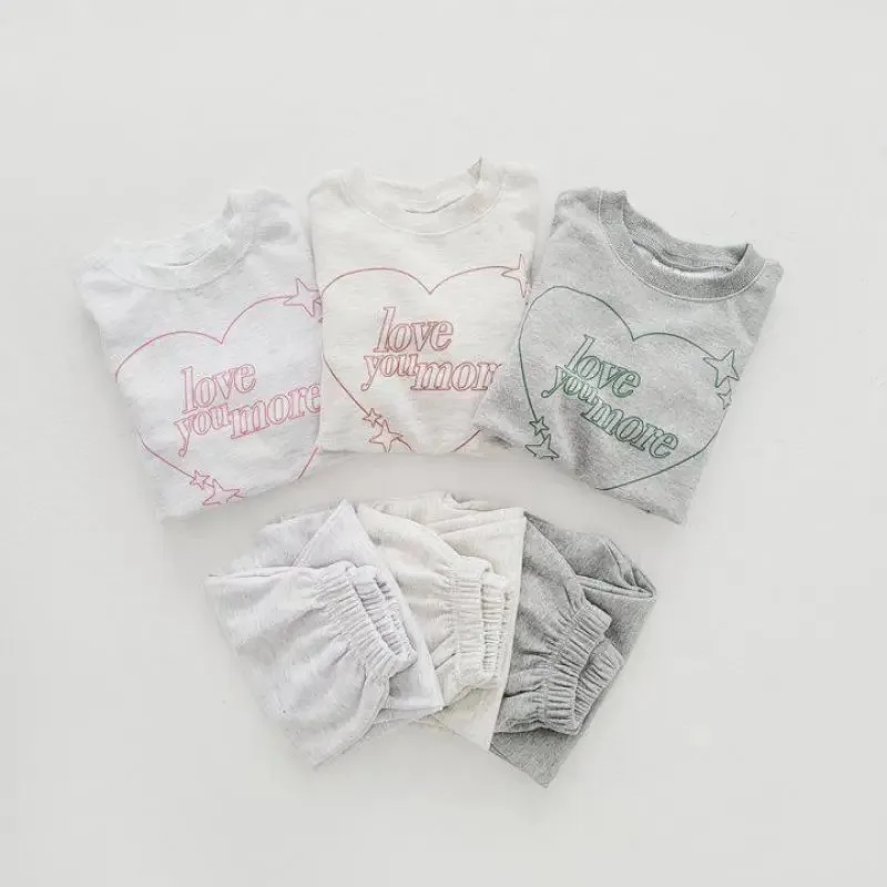 

Autumn Winter Kid Love Sweatshirt Suit Girl Baby Letter Print Long Sleeve Tops + Pants 2pcs Boy Children Cotton Sweatshirts Set