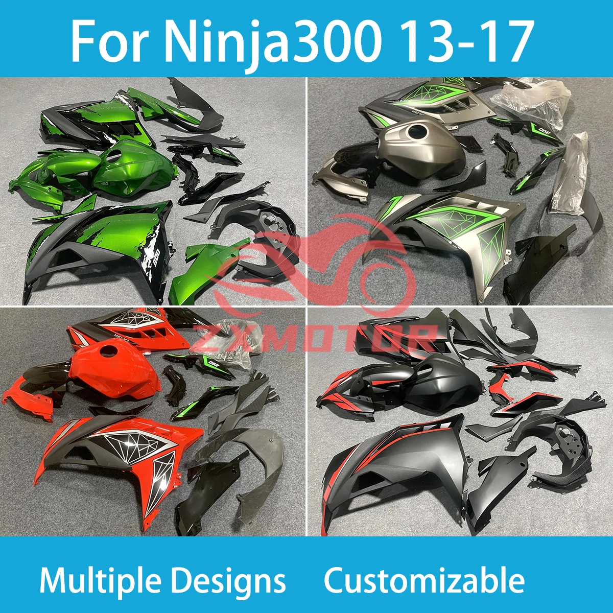 Best Unique Fairing Kit for KAWASAKI Ninja300 2013-2017 Motorcycle ABS Plastic High Quality Fairings Ninja250 13 14 15 16 17