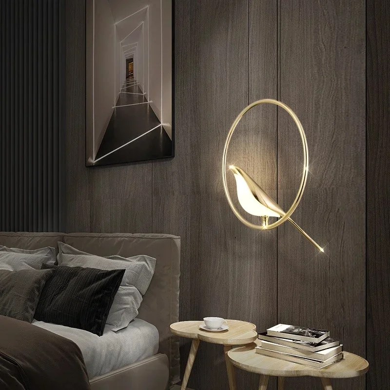 

Modern Magpie Bird LED Simplicity Art Wall Lamp Parlor Bar Bedside Hanging Pendant Light Rotatable Bedroom Decorative Wall Light