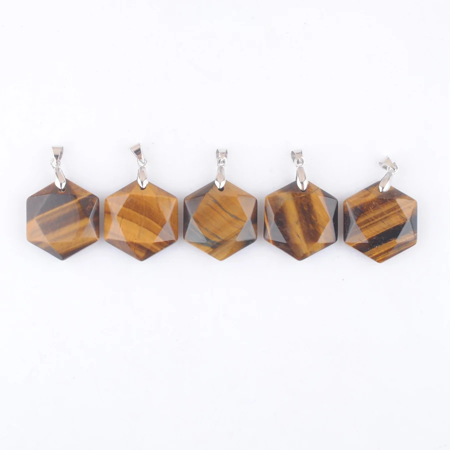 New Fashion Natural Tigers Eye Stone Pendants Faceted Polygon Reiki Healing Chakra Charm Luck Jewelry Good Quality 5Pcs AN4381