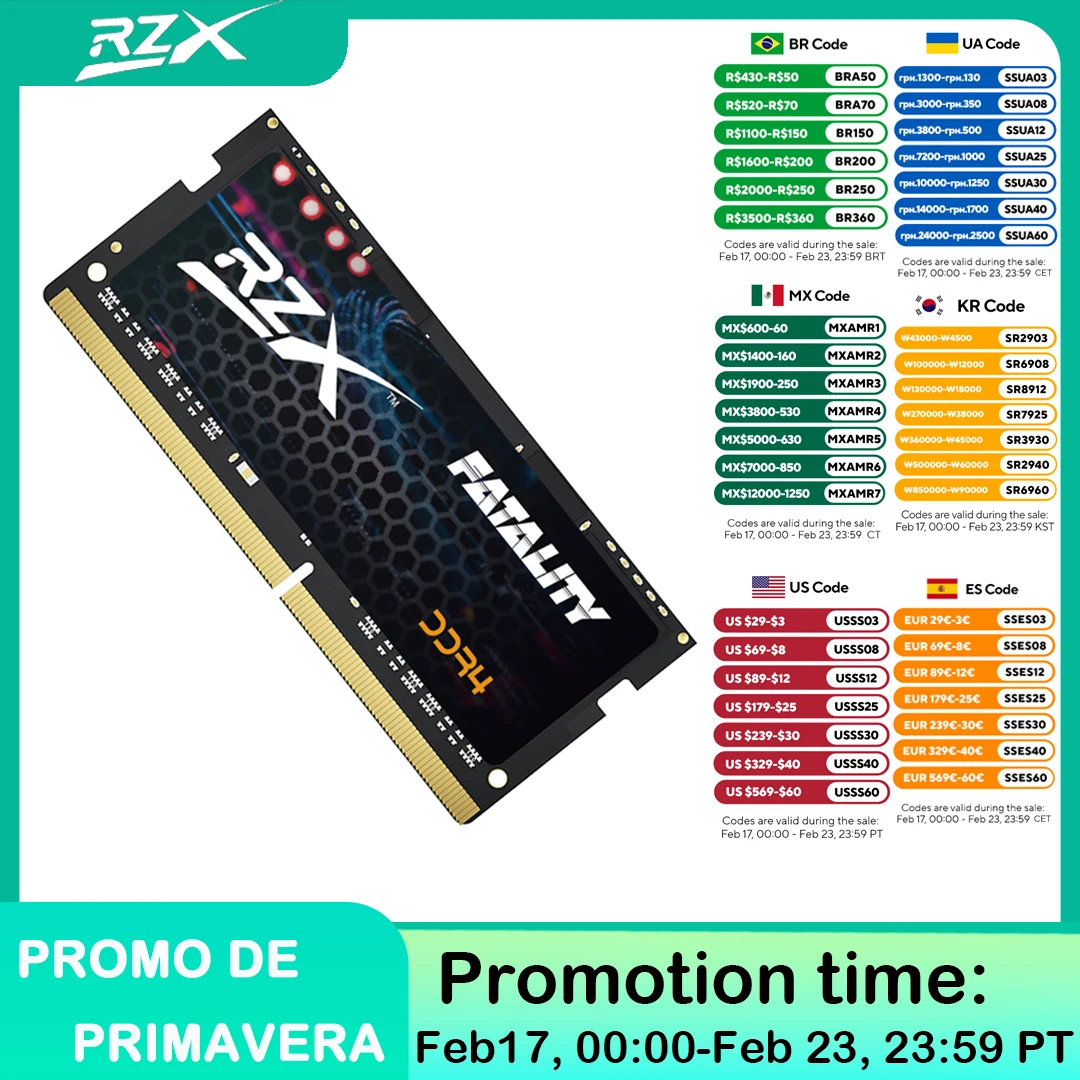 RZX DDR4 Memoria RAM Laptop 16GB 8GB 32GB 1.2V 260pin 3200MHz 2666MHz 2400MHz PC4 Notebook Sodimm Memory